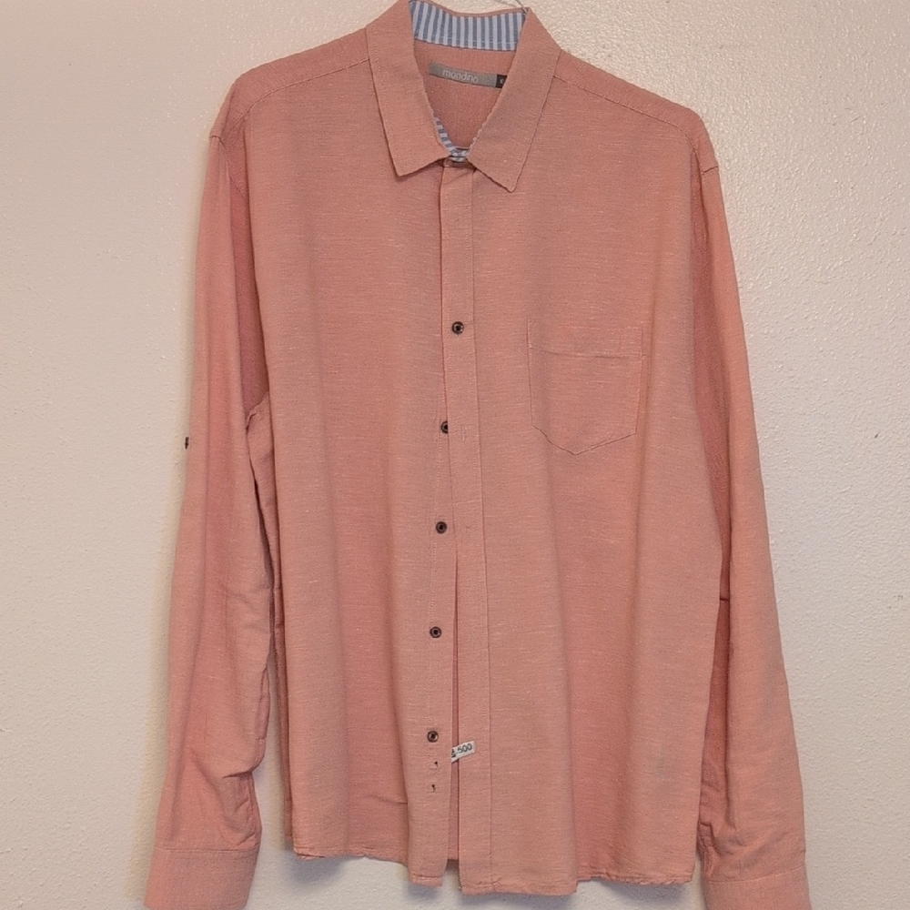 Mondino XL Men's Shirt with Peach and Blue Stripes